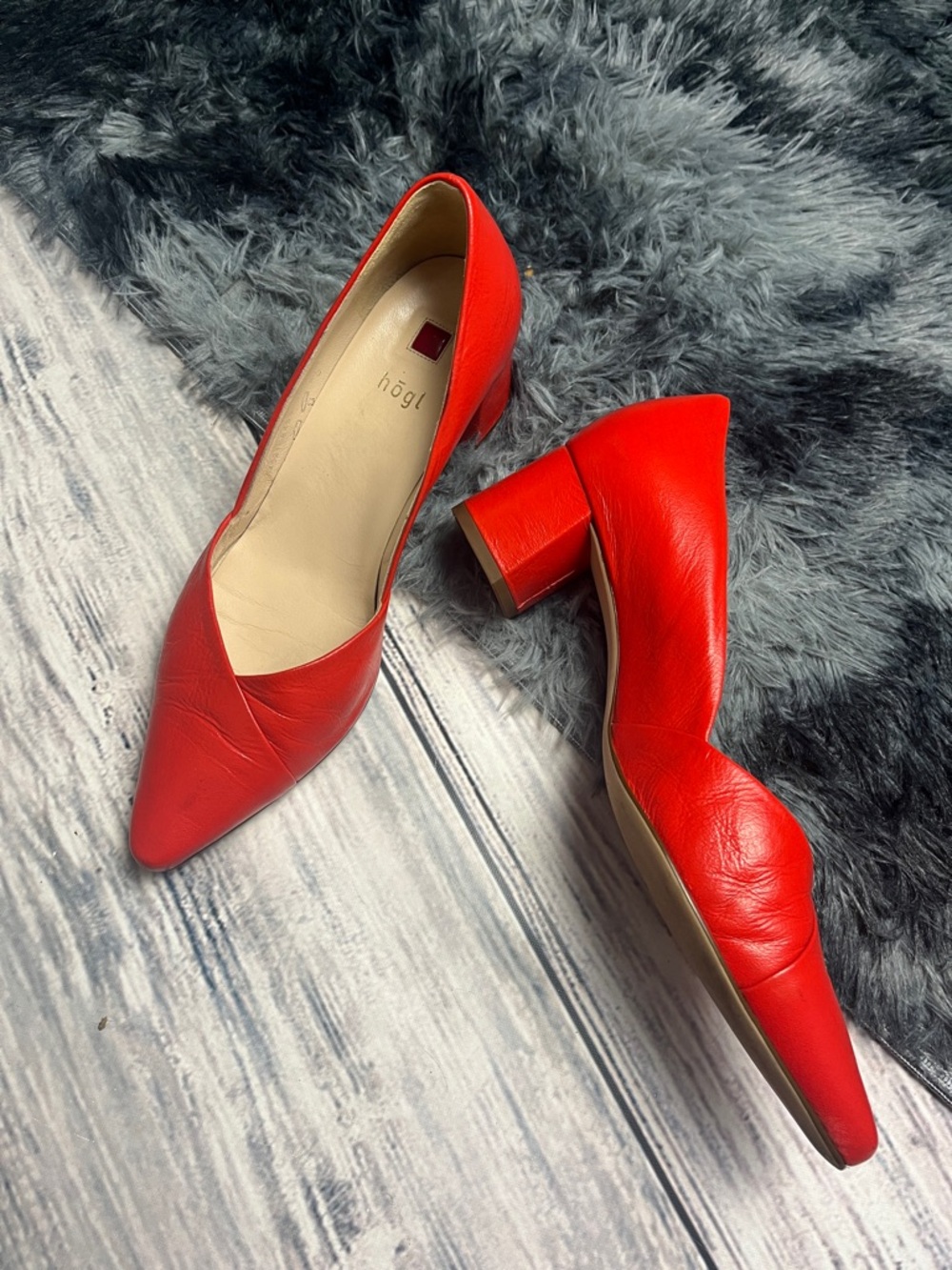 Red Orange Leather Block Heel Pumps by Högl